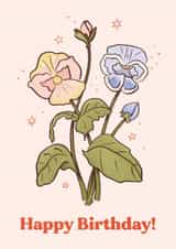 Pansies Birthday Card – Cute Whimsical Floral Happy Birthday for Mum or Friend created by Rebekah Klimuck