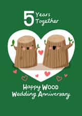 Cute Anniversary Card - 5 Years - Wood - 5th Wedding Anniversary created by Nicola Watson