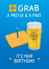Funny Birthday Card - Grab A Pastie & A Pint - Greggs created by Blue Kiwi Design
