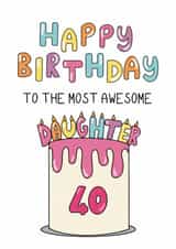 Classic 40th Birthday Card - For Daughter - Cake created by Schnauzer Scribbles