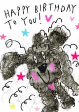Cute black fuzzy cockapoo card for dog lovers created by Sketchy Muma