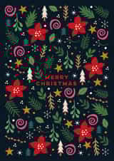 Classic Christmas Card - Poinsettia, Leaves, And Swirls - Festive Foliage created by Eli the Goat