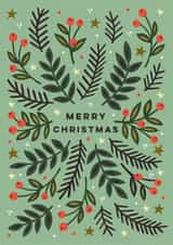 Classic Christmas Card - Christmas Stars, Berries And Leaves created by Eli the Goat