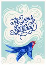 Cute and colourful bird singing ‘It’s Your Birthday’ card for friend and family created by catantrell