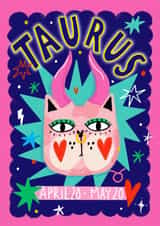 Arty Birthday Card - Taurus - Cat created by NICHOLA COWDERY ILLUSTRATIONS