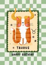 Cute Birthday Card - Taurus - The Bull - Cat Themed created by Nicola Watson