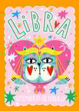 Arty Birthday Card - Libra Zodiac - Cat created by NICHOLA COWDERY ILLUSTRATIONS