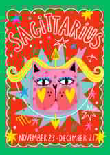 Arty Birthday Card - Sagittarius Zodiac - Cat created by NICHOLA COWDERY ILLUSTRATIONS