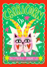 Arty Birthday Card - Capricorn Zodiac - Cat created by NICHOLA COWDERY ILLUSTRATIONS 