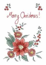 Merry Christmas card, with traditional poinsettia elements. created by Eleanor Leaver