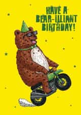 Cute Birthday Card - Bear - Motorbike created by Mulga The Artist