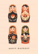 Classic Birthday Card - Matryoshka Dolls - Folk-Art Florals created by Sad Girl Illustration