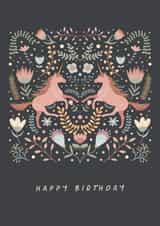 Classic Birthday Card - Folk Flowers - Unicorns created by Sad Girl Illustration