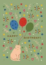Cute Birthday Card - Cat - Balloons created by Eli the Goat