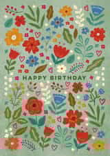 Pretty Birthday Card - Flowers, Leaves And Hearts - For Her created by Eli the Goat