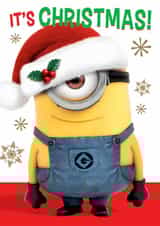 Classic Christmas Card – Minions It’s Christmas – Festive Santa Hat Design created by Danilo