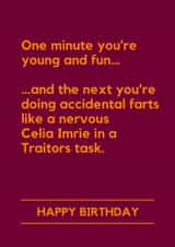 Funny Birthday Card - Celia Imrie - The Traitors created by Lemonade Insight