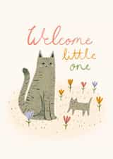 Cute New Baby Card - Cat And Kitten - Welcome Little One created by Happy Wolf