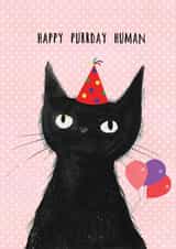 cute birthday card from the cat with black cat in party hat and balloons created by OurFriendsEclectic