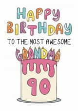 Classic Birthday Card - 90th - Awesome Grandma - Cake created by Schnauzer Scribbles