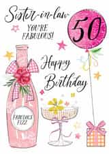 Traditional 50th Birthday Card - For Sister-In-Law - Fabulous Fizz created by Katie Phythian Design