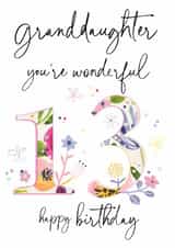 Traditional 13th Birthday Card - For Granddaughter - Floral created by Katie Phythian Design