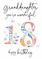 Traditional 18th Birthday Card - For Granddaughter - Floral created by Katie Phythian Design