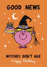 Funny Mr.Men Birthday Card - Witches Don't Age - Halloween Birthday created by Mr. Men