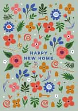 Pretty New Home Card - Houses, Keys & Flowers created by Eli the Goat