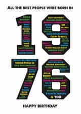 Cool card for anyone born in 1976. They may be turning 50 but so are these stars created by J'amore