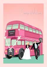 Fun Wedding Card - London Pink Bus - Bride & Groom created by Suzanne Taktak
