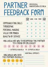 Funny Anniversary Card - For Partner - Feedback Form created by Christine Cuddihy Illustration