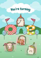 Cute 1st Birthday Card - Hedgehog - You’re Turning One created by Evie Garnett Designs