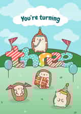 Cute 3rd Birthday Card - Hedgehog - You’re Turning Three created by Evie Garnett Designs
