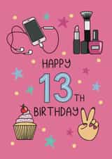 Cute 13th Birthday Card - For Her - Girly Illustrations created by Schnauzer Scribbles