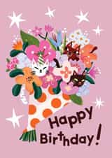 Cute Birthday Card - Cats - Bunch Of Flowers created by Weronika Salach