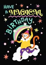 Cute Birthday Card - Have A Magical Birthday - Monkey created by Weronika Salach