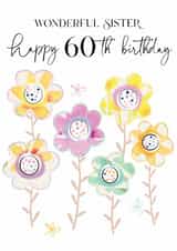 Traditional 60th Birthday Card - For Sister - Flowers created by Katie Phythian Design