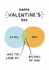 Funny Valentine's Day Card - Nice To Look At, Big Ball Of Gas - Venn Diagram created by Sydney Jo Designs