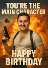 Funny Birthday Card - Action Hero - Main Character created by Juniper Moon