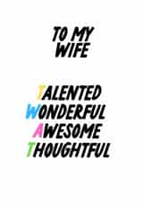 My Wife Card, Funny Rude Anagram Card For Her created by The Marmalade Cat