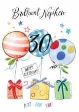 Traditional 30th Birthday Card - For Nephew - Balloons created by Katie Phythian Design