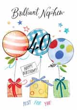 Traditional 40th Birthday Card - For Nephew - Balloons created by Katie Phythian Design