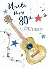Traditional 80th Birthday Card - For Uncle - Guitar created by Katie Phythian Design
