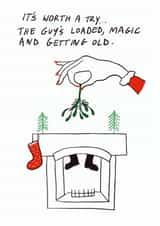 Cheeky, funny Christmas card - festive party season holiday seduction humour created by Trashy Mags