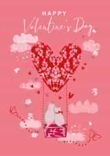 Cute Valentine's Day Card - Cuddling Cats - Floral Love Heart Hot Air Balloon created by SABIVO Design by Sabina