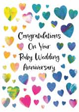 Beautiful Ruby Anniversary Card For Couple - Unique Art - Colourful  Hearts created by size3art