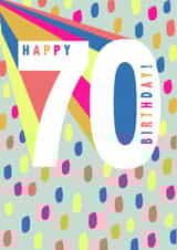 Happy 70th Birthday wishes - colourful milestone age card created by Ally Marie Illustration