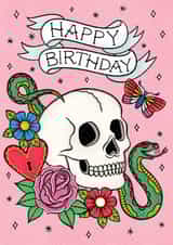 Arty Birthday Card - Traditional Skull Tattoo created by Alice Griffiths Illustration