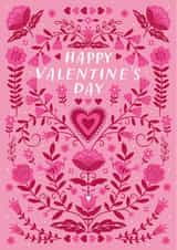 Pretty Valentine's Day Card - Hearts And Flowers - Folk Florals created by Nina Raby - Jones